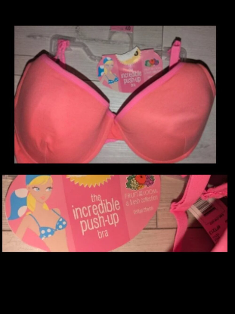 NWT Vintage Fruit of the Loom The Incredible Push Up Bra Womens Sz 42D